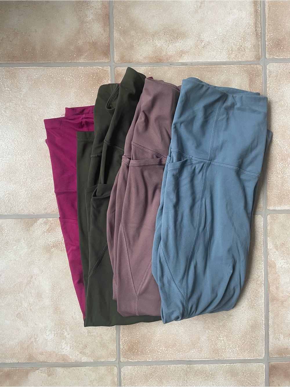 All in Motion bundle of 4 leggings, maroon, blue, mauve, green; L